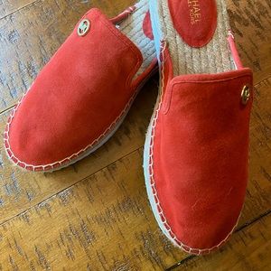 Adorable orange suede slip-on espadrille mules! Never worn!